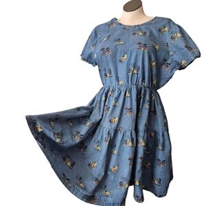 Blue Denim Dress with Cartoon Print